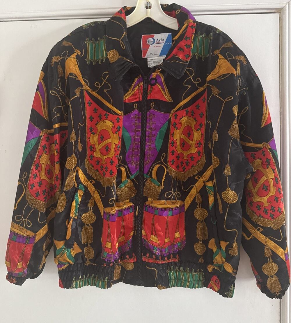 Vtg Pan Asia Women's L Windbreaker Jacket Multicolor Full Zip Retro 90s Bold